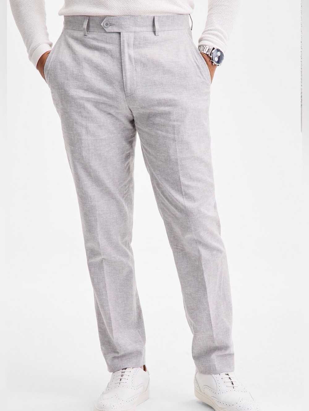 Bar III Slim Fit Light Blue Linen-Cotton Pants